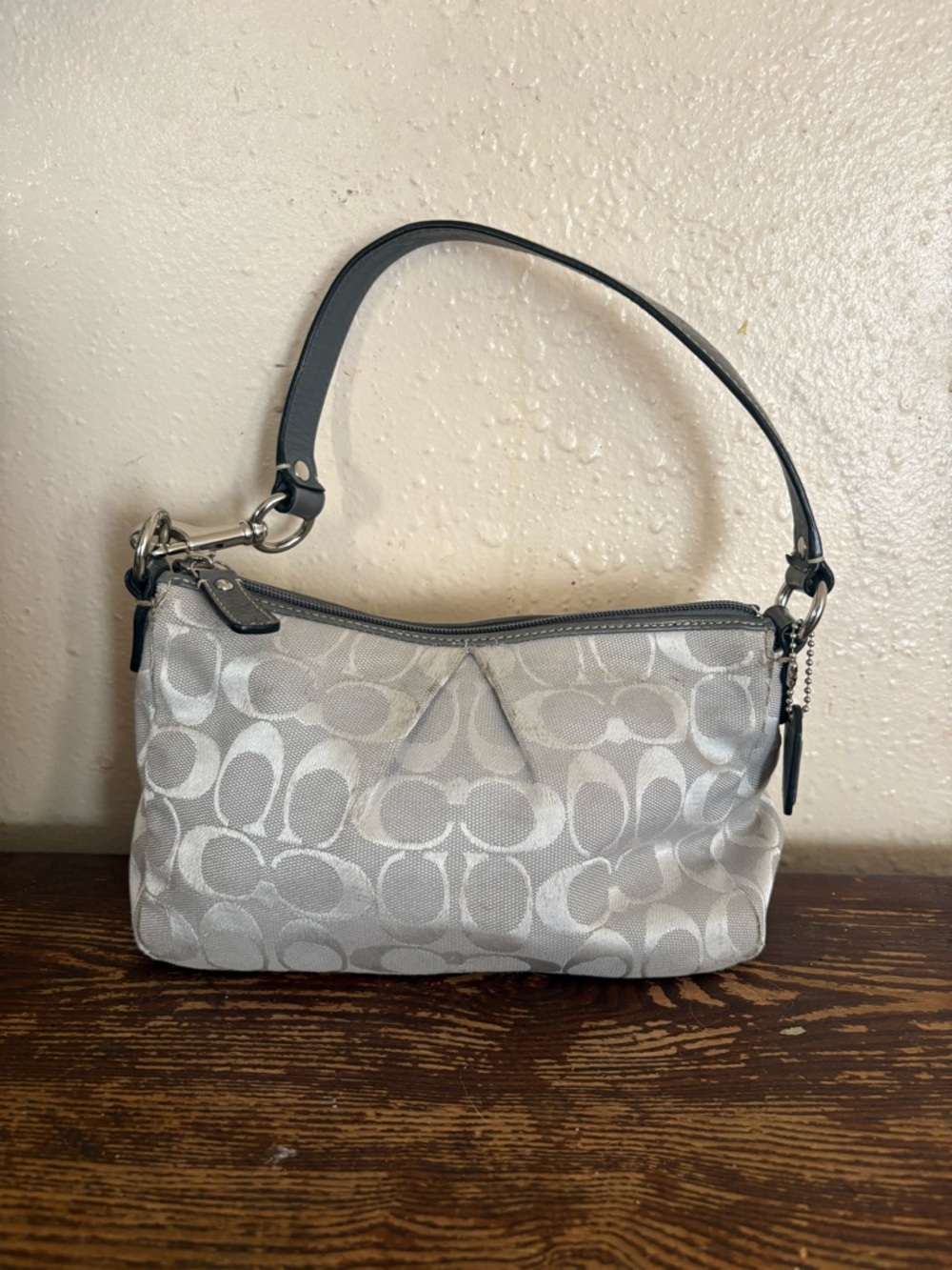 COACH Y2K VTG Mini Signature Gray Silver Shoulder Bag Canvas Leather 9x5x3.5”